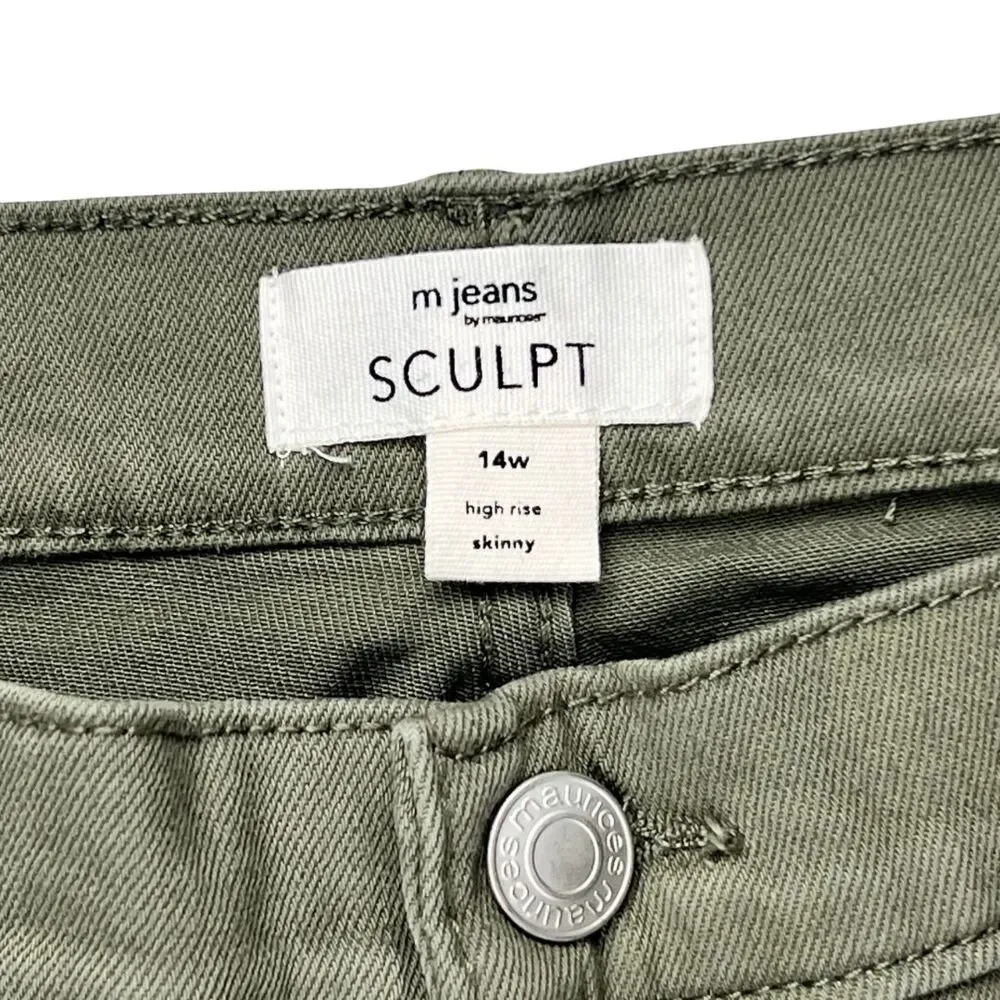 M Jeans Pants 14W Olive Green Neutral Tone Denim Casual Skinny High Rise Jeans - Picture 10 of 14